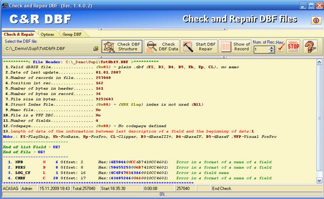 Check and repair DBF screenshot